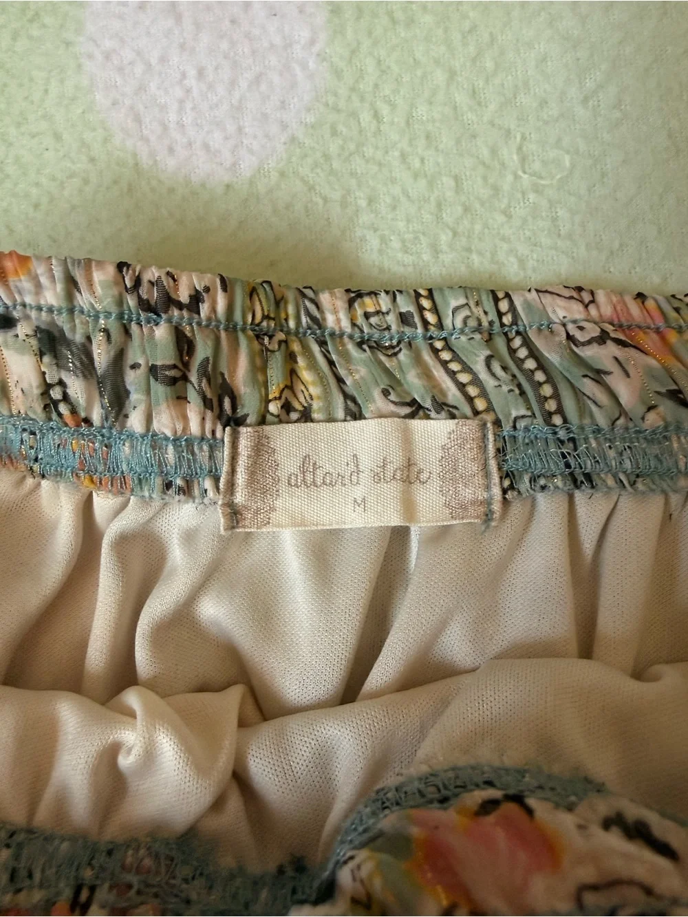 Altar'd State Sage Green Floral Tiered A-Line Skirt with Peach Accents - Picture 3 of 12